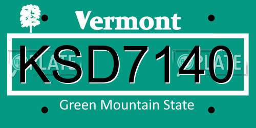 KSD7140 Vermont License Plate