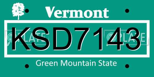 KSD7143 Vermont License Plate