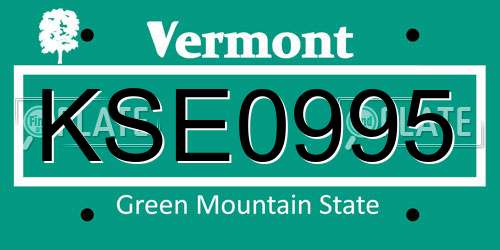 KSE0995 Vermont License Plate