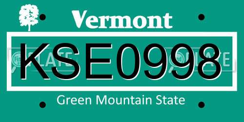 KSE0998 Vermont License Plate