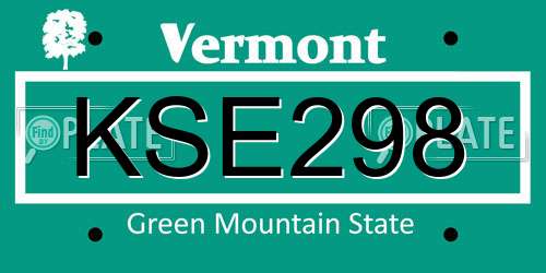 KSE298 Vermont License Plate
