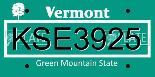 KSE3925 Vermont License Plate