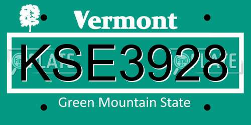 KSE3928 Vermont License Plate