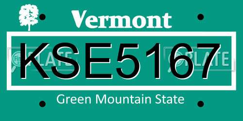 KSE5167 Vermont License Plate