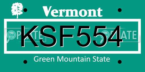 KSF554 Vermont License Plate