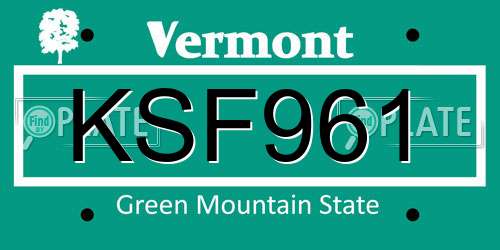 KSF961 Vermont License Plate