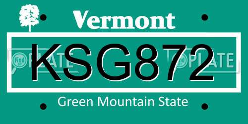 KSG872 Vermont License Plate