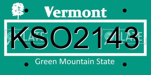KSO2143 Vermont License Plate