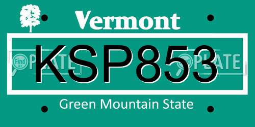 KSP853 Vermont License Plate