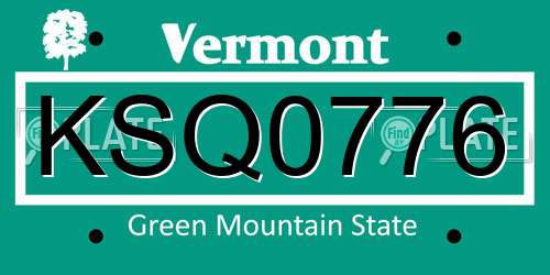 KSQ0776 Vermont License Plate