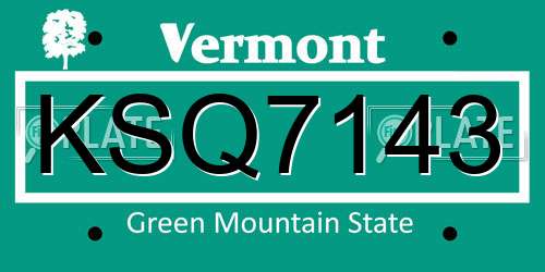 KSQ7143 Vermont License Plate