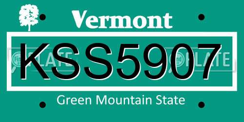 KSS5907 Vermont License Plate