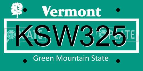 KSW325 Vermont License Plate