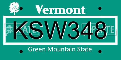 KSW348 Vermont License Plate