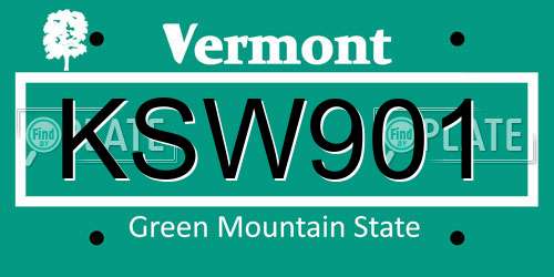 KSW901 Vermont License Plate