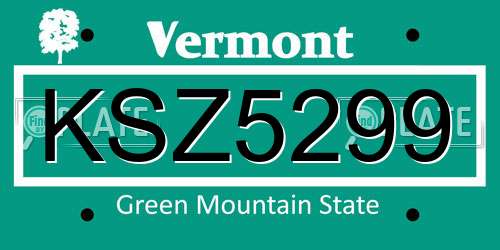KSZ5299 Vermont License Plate