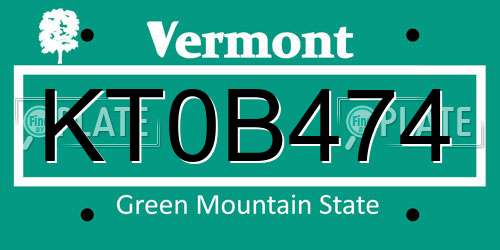 KT0B474 Vermont License Plate