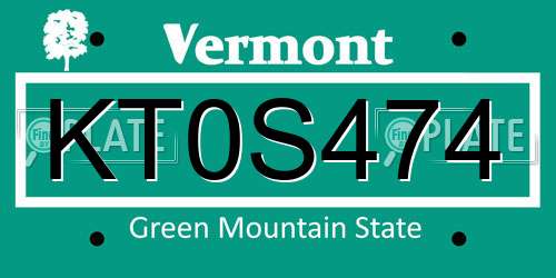 KT0S474 Vermont License Plate