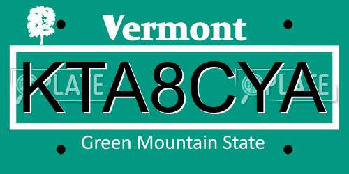 KTA8CYA Vermont License Plate