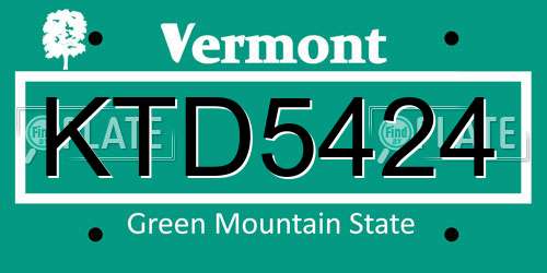 KTD5424 Vermont License Plate