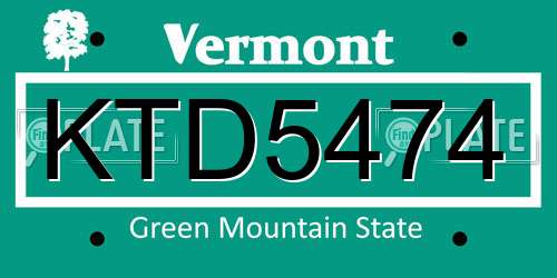 KTD5474 Vermont License Plate