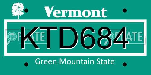 KTD684 Vermont License Plate