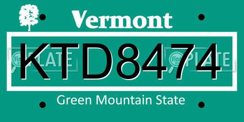 KTD8474 Vermont License Plate