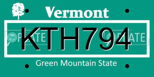 KTH794 Vermont License Plate