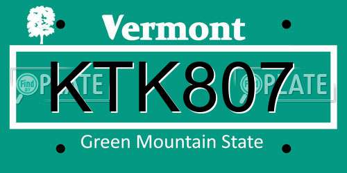 KTK807 Vermont License Plate