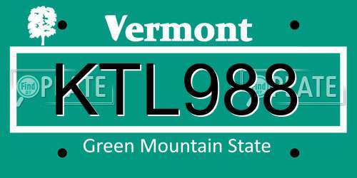 KTL988 Vermont License Plate