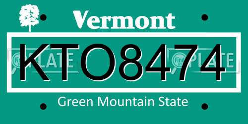 KTO8474 Vermont License Plate
