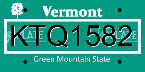 KTQ1582 Vermont License Plate