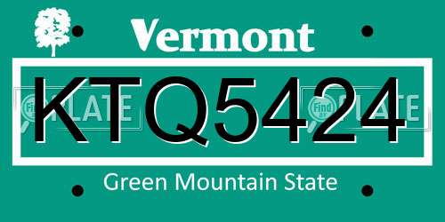 KTQ5424 Vermont License Plate