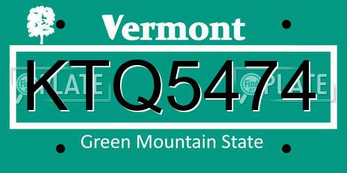KTQ5474 Vermont License Plate