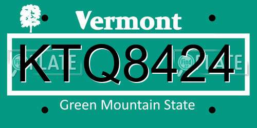 KTQ8424 Vermont License Plate