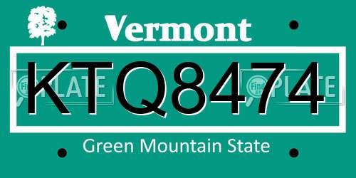 KTQ8474 Vermont License Plate