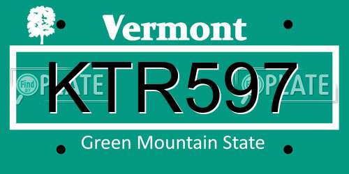 KTR597 Vermont License Plate