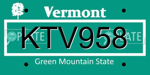 KTV958 Vermont License Plate