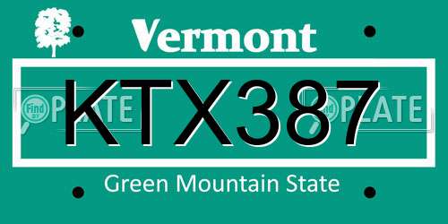 KTX387 Vermont License Plate