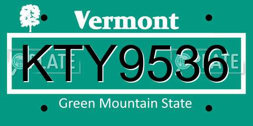 KTY9536 Vermont License Plate