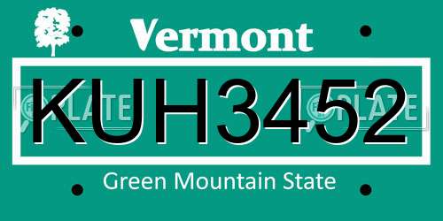 KUH3452 Vermont License Plate