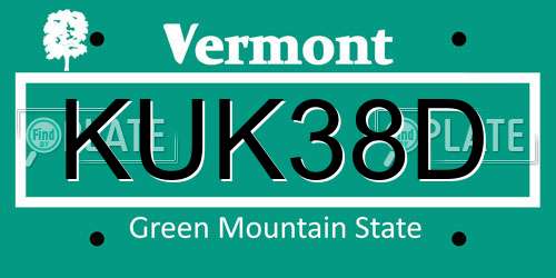 KUK38D Vermont License Plate