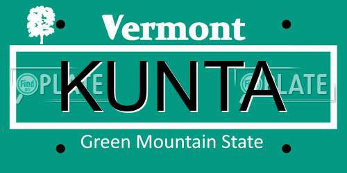 KUNTA Vermont License Plate