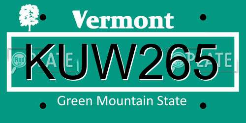 KUW265 Vermont License Plate