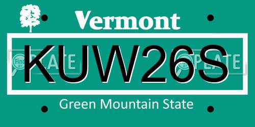 KUW26S Vermont License Plate