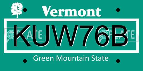 KUW76B Vermont License Plate