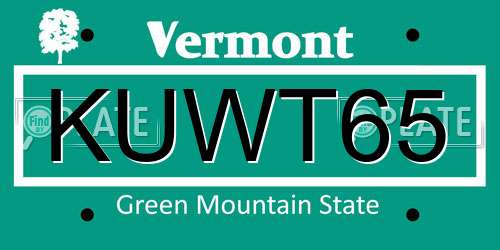 KUWT65 Vermont License Plate