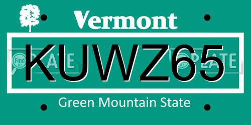 KUWZ65 Vermont License Plate
