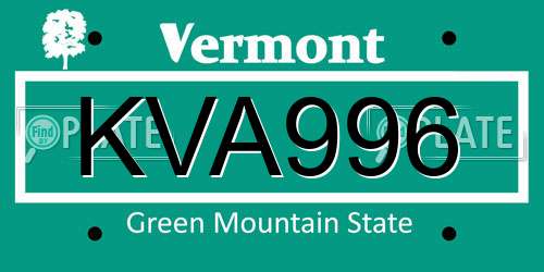 KVA996 Vermont License Plate