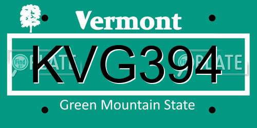 KVG394 Vermont License Plate